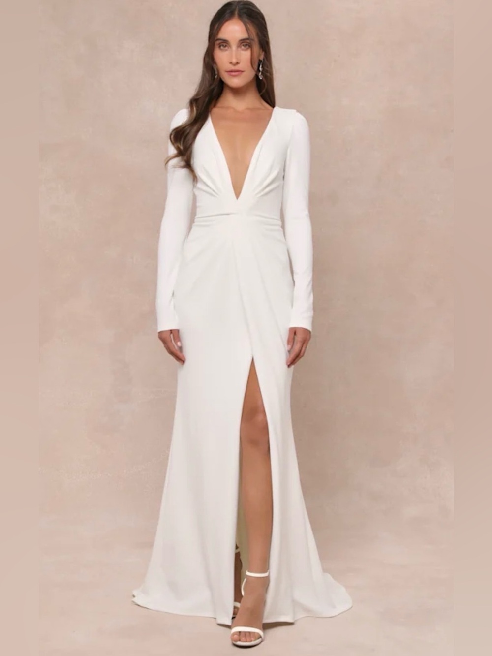 Lulus NWT Medium Stunning White Long Sleeve Mermaid Maxi Wedding Dress Bride
